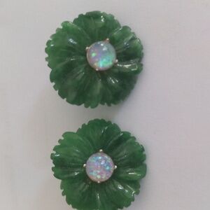 Burmese Jade Floral Earrings, Opal Sterling Removable Studs. New, Genuine Gems